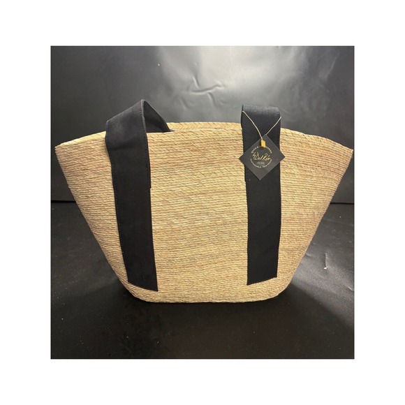 By Del Rio Handbags - By Del Rio Sustainable Straw Tote Bag Natural Black Woven Fair Trade 00-139